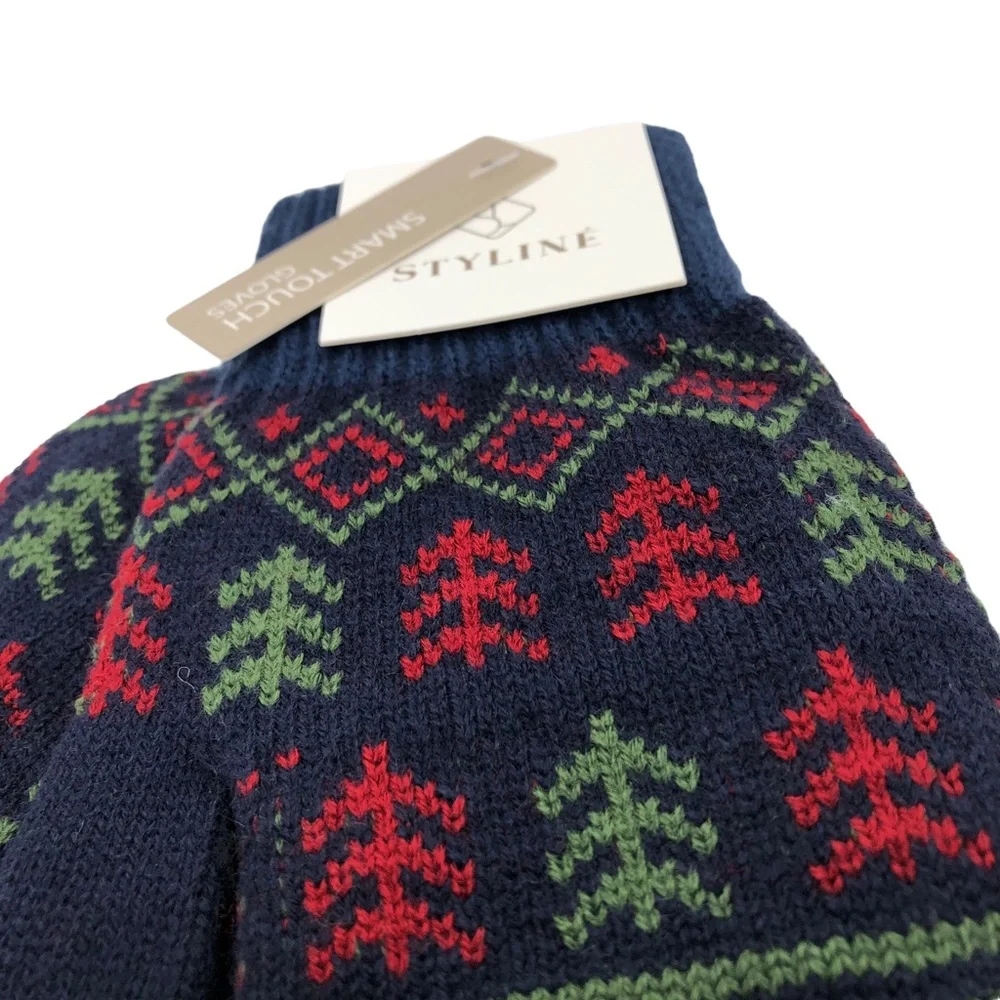 STYLINE Smart Touch Green/Navy/Red Pattern Gloves -One Size